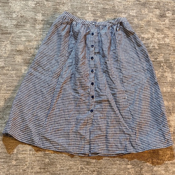 Reformation Blue and White Checkered A-Line Skirt - size 12 - 100% linen - Picture 1 of 7